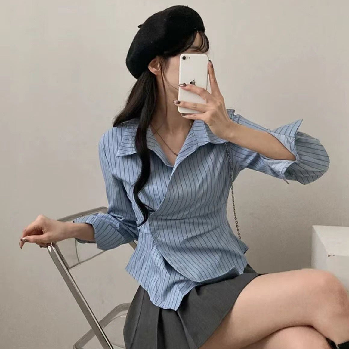 Korean style irregular waist shirt