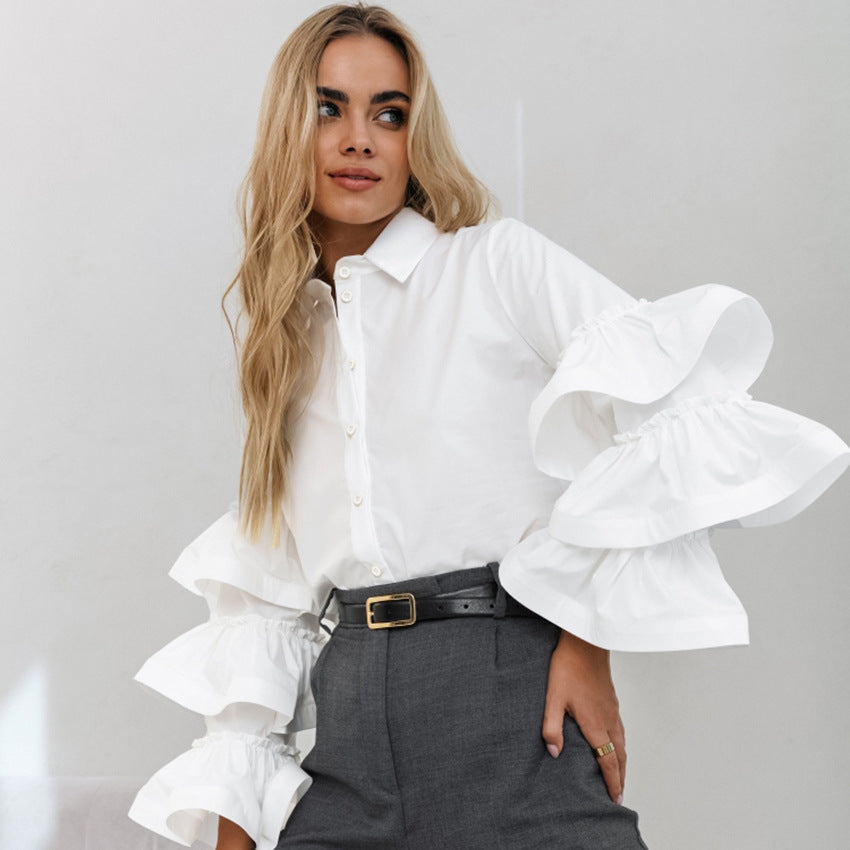 Small design ruffled long-sleeved temperament shirt