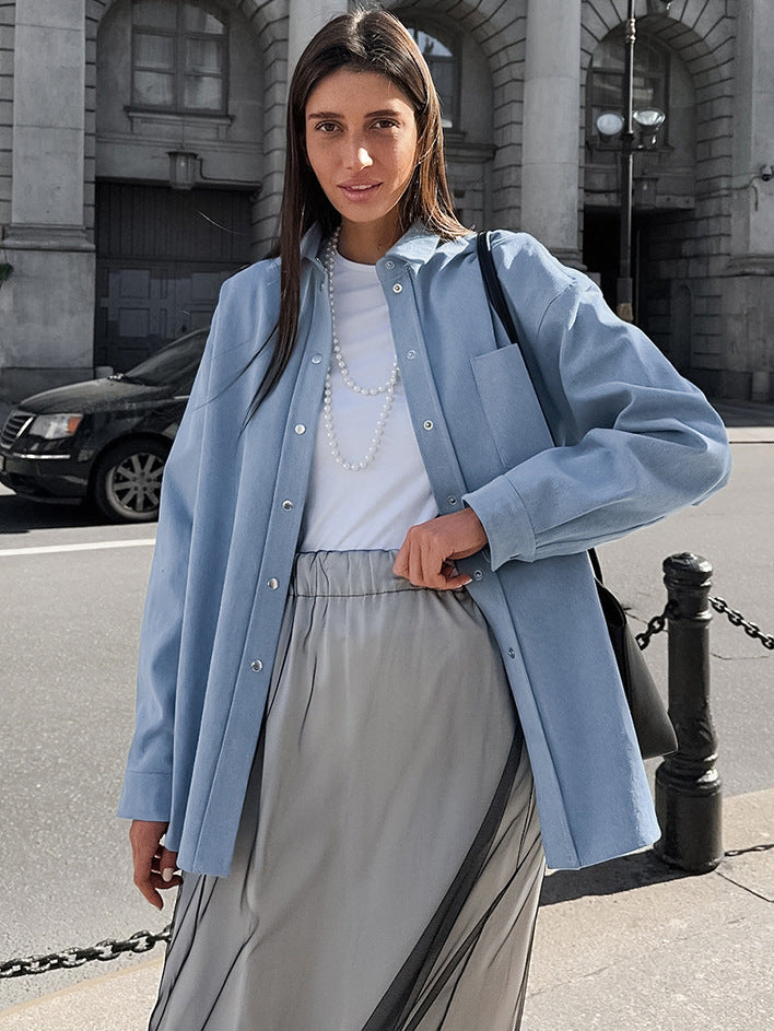 European and American pure cotton all-match high-end blue jacket
