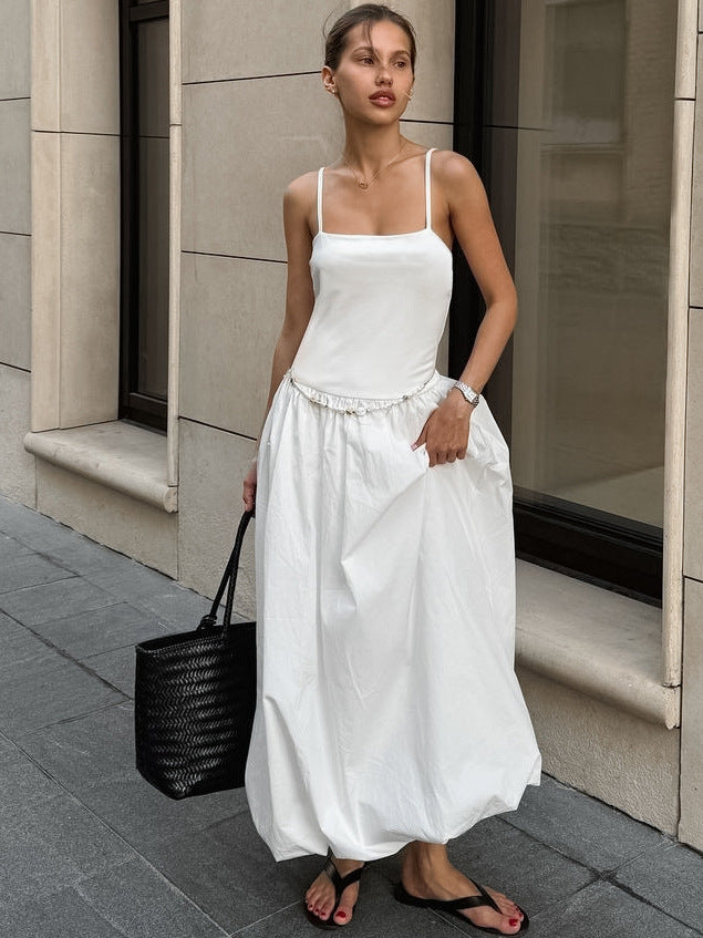 French style suspender backless tutu white dress