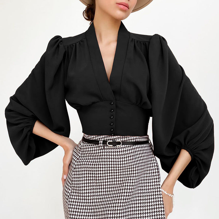 New French V-neck women's shirt