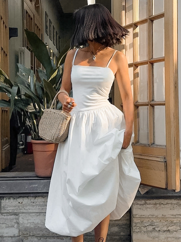 French style suspender backless tutu white dress