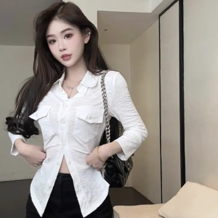 Pure sexy lapel long sleeve shirt