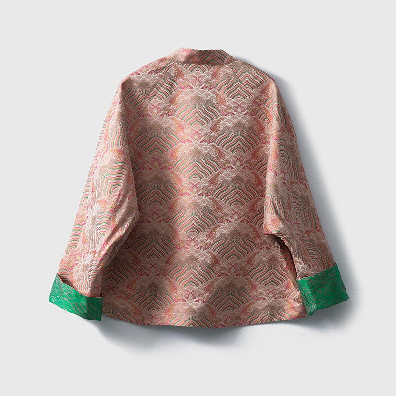 Double-sided Songjin jacket Chinese style silk women's heavy stand collar jacket