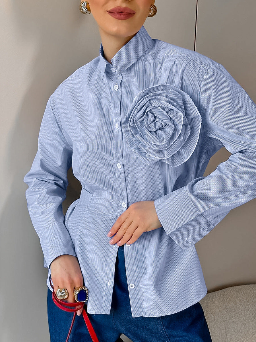 Casual Striped Blue Floral Slim Fit Shirt