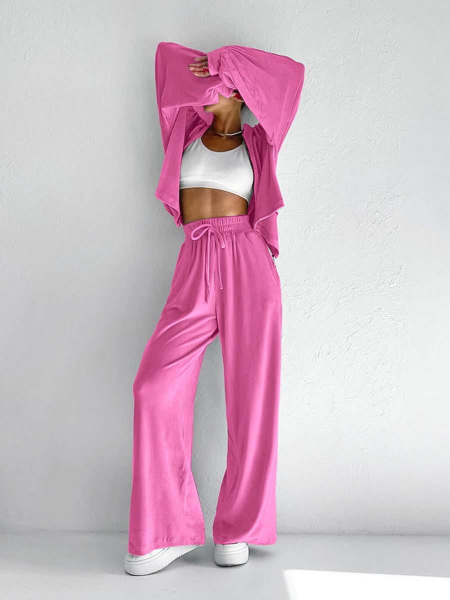Knitted Liss Velvet Hooded Long Sleeve Pants Sports Suit