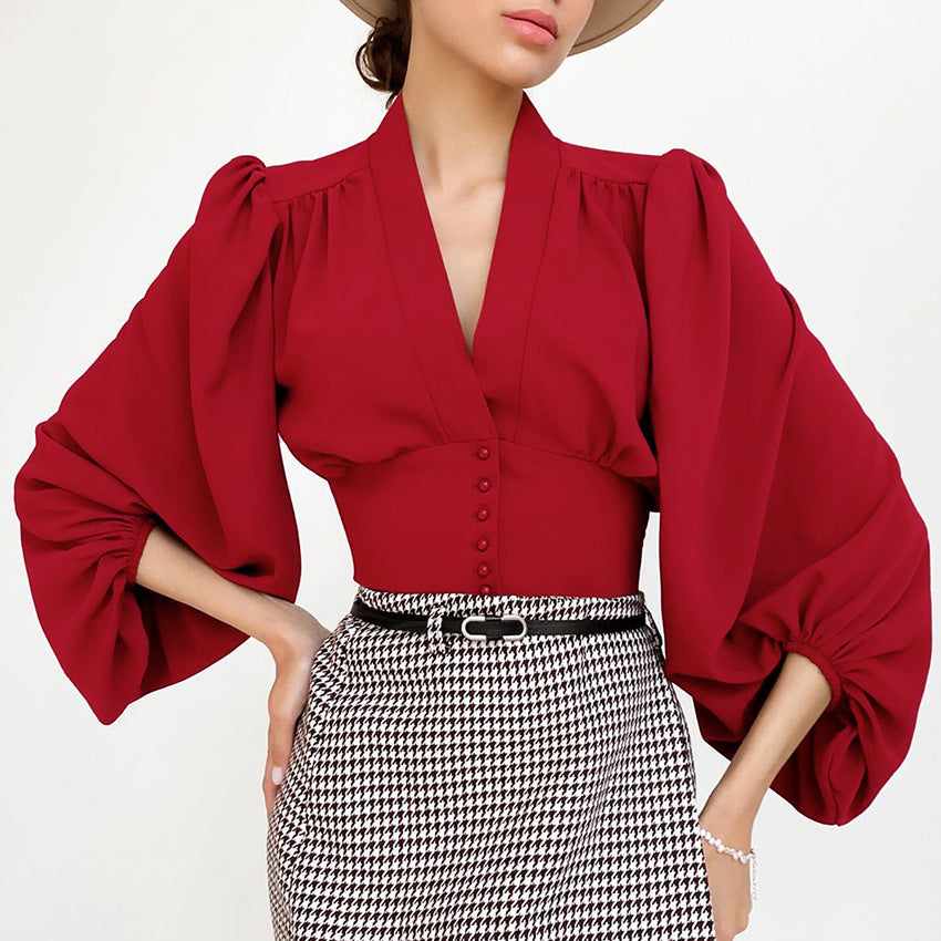 New French V-neck women's shirt