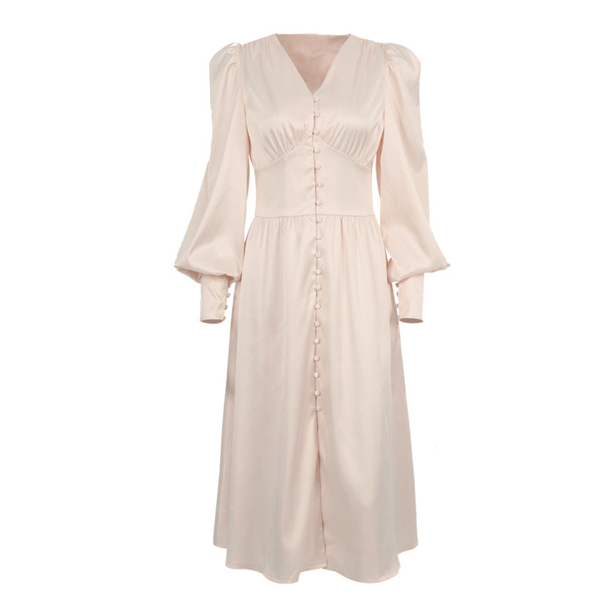 New Satin Lantern Sleeve Dress