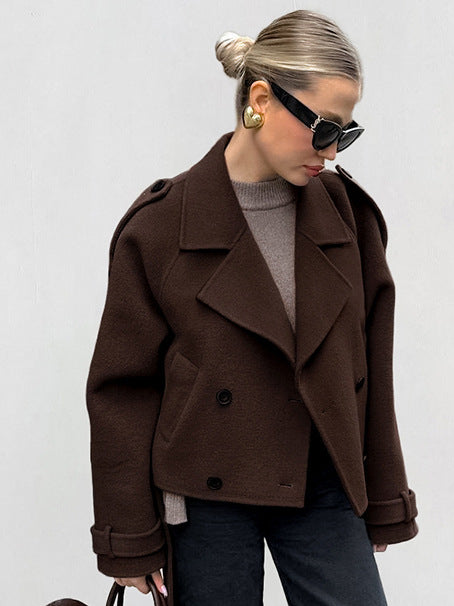 European and American autumn and winter new style lapel style double row button woolen coat