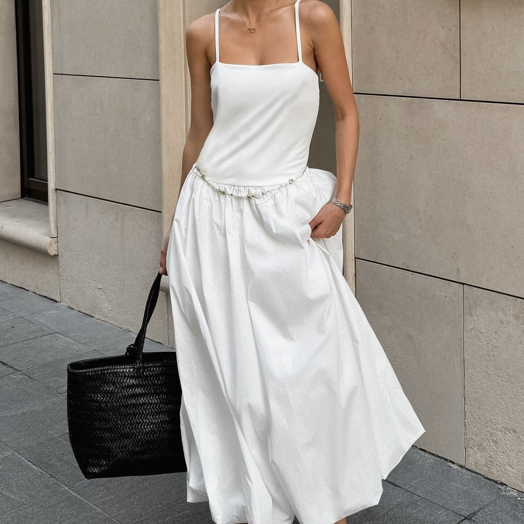 French style suspender backless tutu white dress