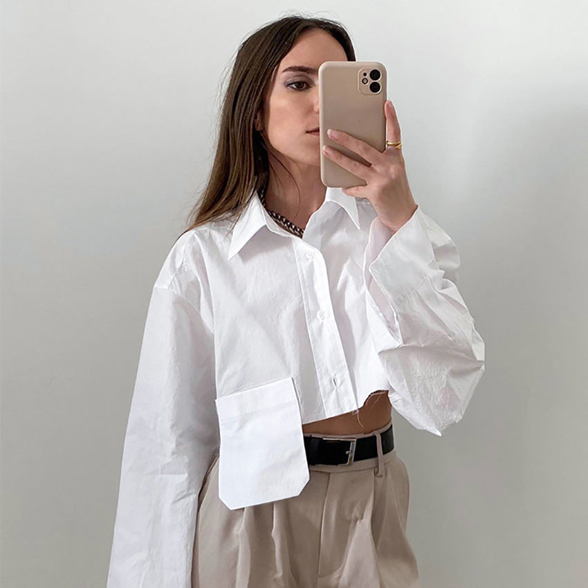 Casual temperament design short white shirt