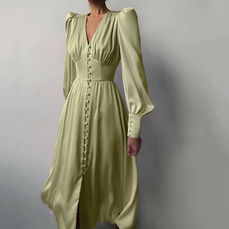 New Satin Lantern Sleeve Dress